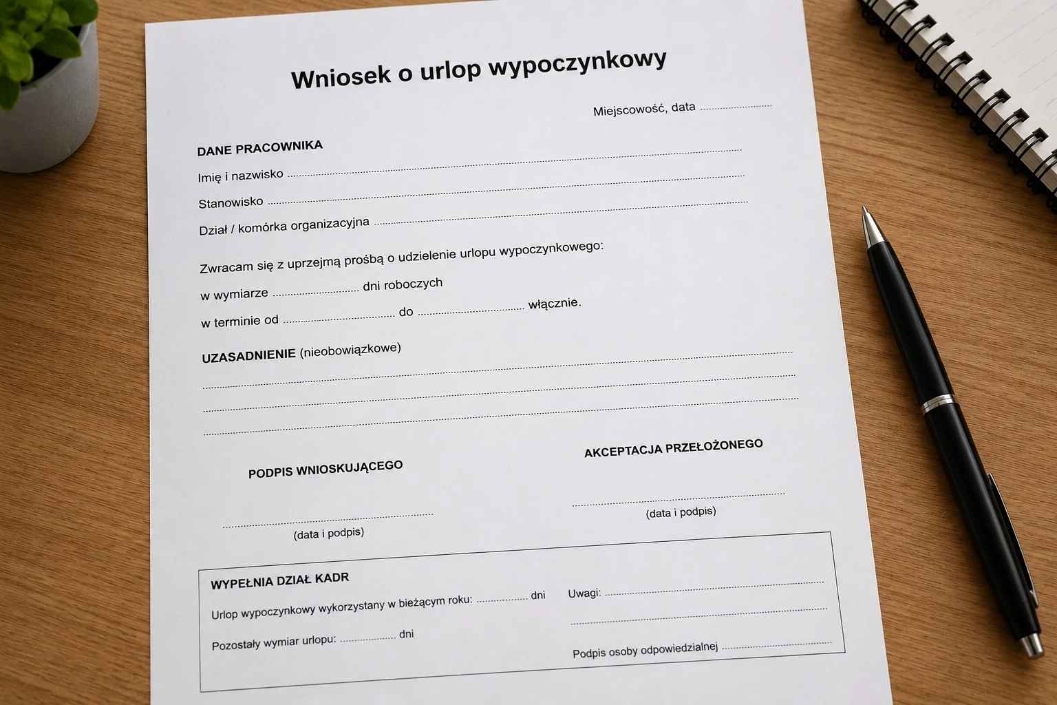 Podanie o urlop – wzór i wskazówki dotyczące składania wniosku